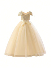 New Arrival Girls Princess Dress With Spaghetti Straps & One Shoulder Shining Sequins Big Kids Long Tulle Dress Children Formal Dress